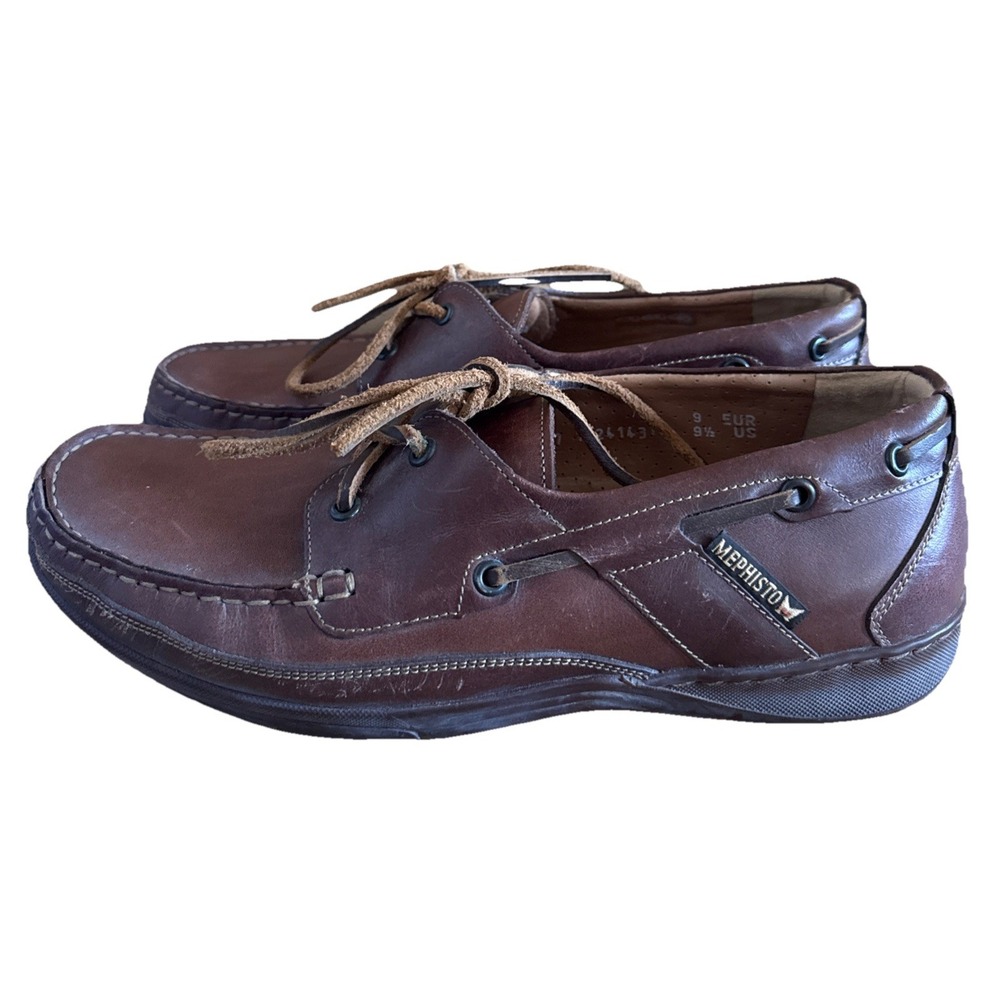 MEPHISTO Spinnaker Boat Shoes Stitched Leather Brown Men's 9 1/2 US